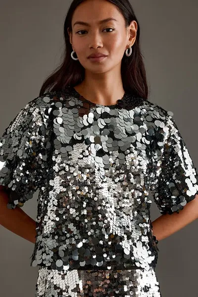 Selected Femme Tana Sequin Top In Silver