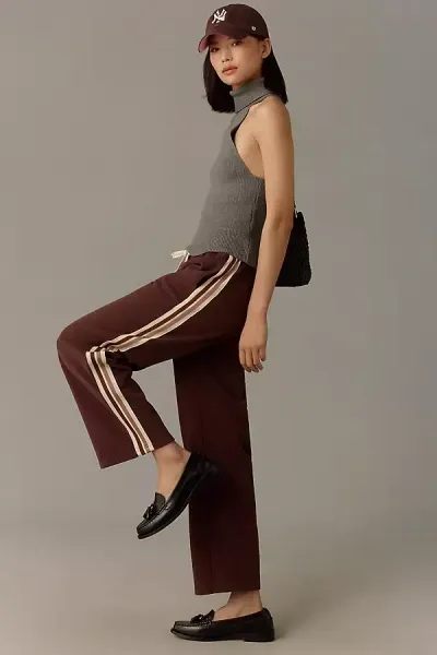 Self Contrast Drawstring Pants In Brown