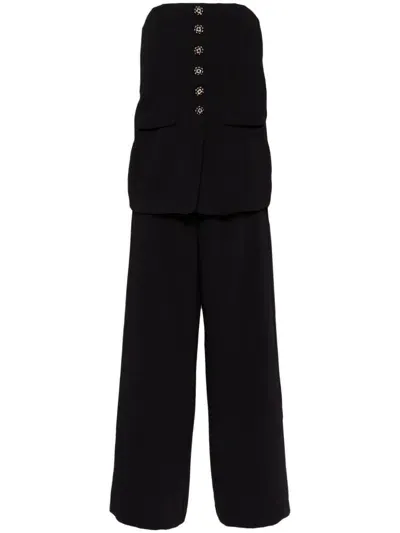 Self-portrait Bandeau Crepe Jumpsuit In Black