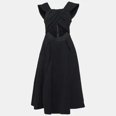 Pre-owned Self-portrait Self Portrait Black Crepe Cut-out Ayelette Midi Dress L