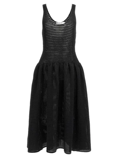 Self-portrait Crochet Knit Midi Dresses In Black