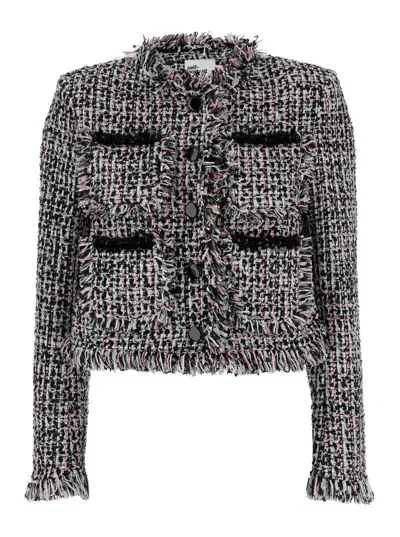 Self-portrait Black Fringed Boucle Jacket In Multicolor