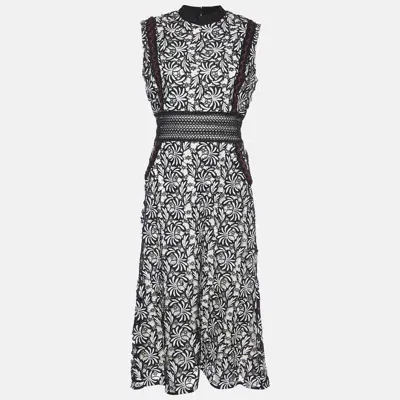 Pre-owned Self-portrait Black/white Lace Sleeveless Midi Dress M