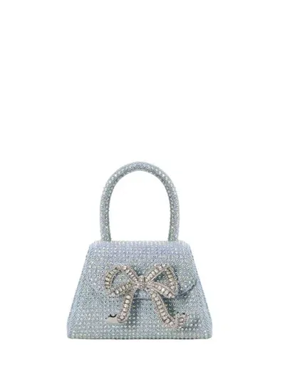 Self-portrait Blue Rhinestone Denim Micro Bow Bag