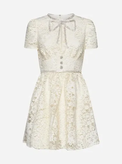 Self-portrait Crystal-embellished Guipure-lace Mini Dress In Cream