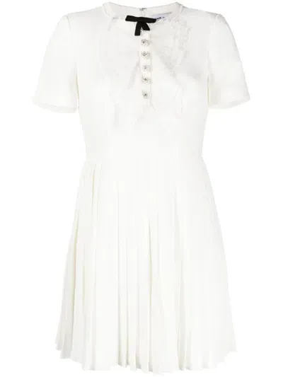 Self-portrait Bow-detail Pleated Minidress In White