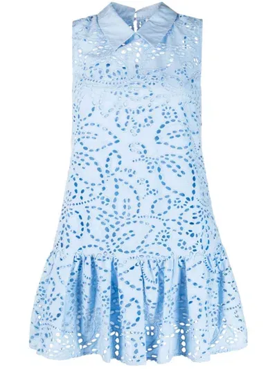 Self-portrait Broderie-anglaise Tiered Dress In Blue