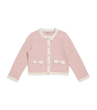 Self-portrait Kids' Contrast-trim Cardigan In Pink