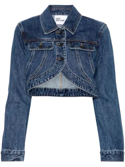 Self-portrait Cropped Denim Jacket In Blue