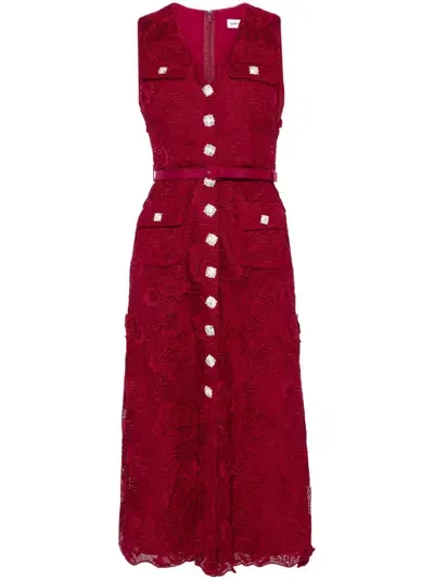 Self-portrait Crystal-buttons Lace Midi Dress In Red