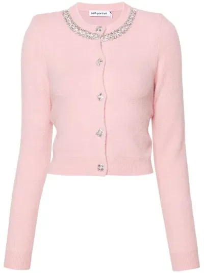 Self-portrait Crystal-embellished Cardigan In P