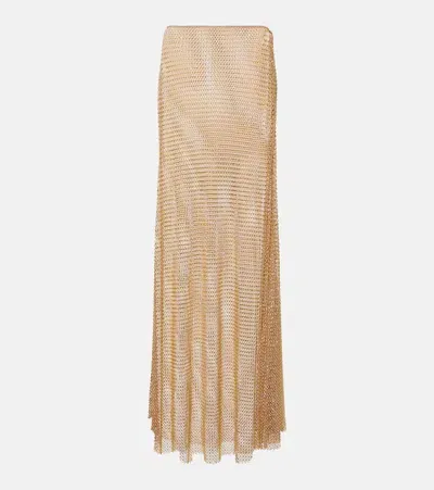 Self-portrait Crystal-embellished Mesh Maxi Skirt In Neutrals