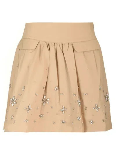 Self-portrait Embellished Mini Skirt In Beis