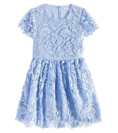 Self-portrait Kids' Floral Lace Dress In Blue