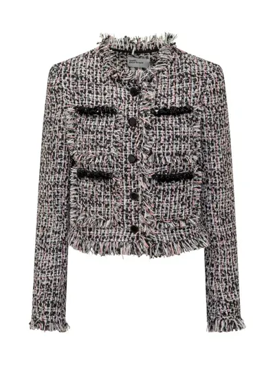 Self-portrait Fringed Boucle Blazer In Black