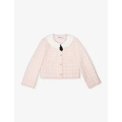 Self-portrait Kids' Nk Check-pattern Bouclé Jacket In Pink