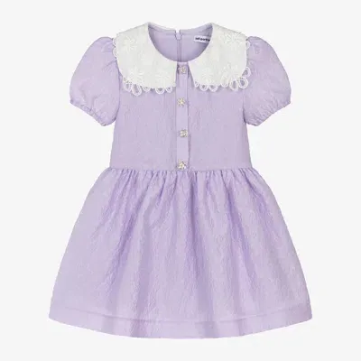 Self-portrait Kids' Girls Purple Floral & Lace Collar Dress