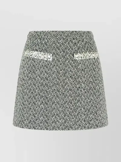 Self-portrait Herringbone Black Polyester Blend Skirt In Grey