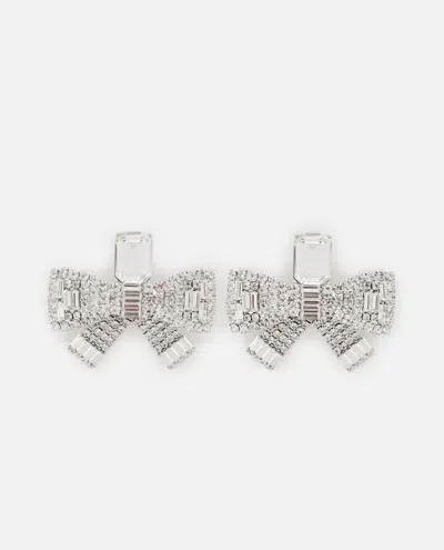 Self-portrait Large Crystal Bow Earrings In Silver