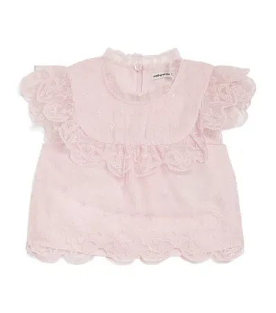 Self-portrait Kids' Mesh Embroidered Blouse In Pink