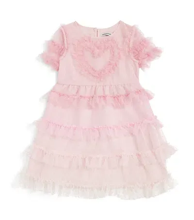 Self-portrait Kids' Mesh Polka-dot Dress In Pink