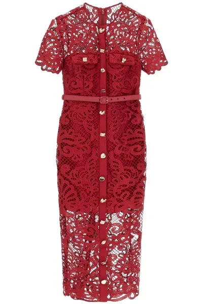 Self-portrait Midi Lace Dress In Seven In Red