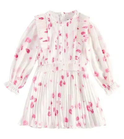 Self-portrait Kids' Pleated Floral Chiffon Dress In White