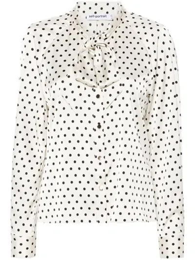 Self-portrait Polka-dot Blouse In Beige