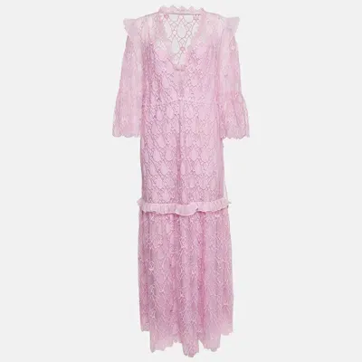 Pre-owned Self-portrait Purple Lace V Neck Maxi Dress M