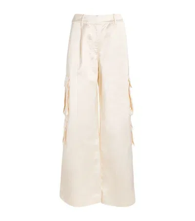 Self-portrait Satin Cargo Trousers In Blanco