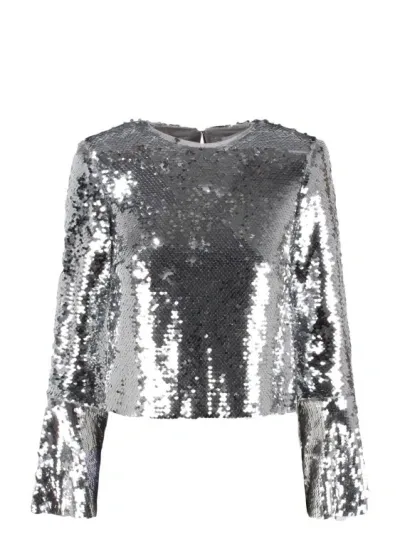 Self-portrait Sequin-embellished Mesh Top In Metallic