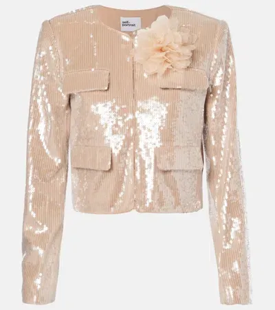 Self-portrait Sequined Jacket In Neutrals