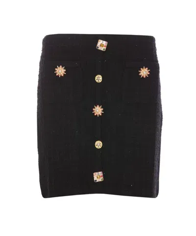 Self-portrait Jewel-button Mini Skirt In Black