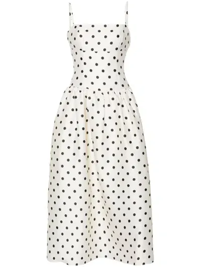 Self-portrait Polka-dot Taffeta Midi Dress In Neutrals