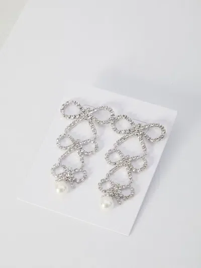 Self-portrait Tiered Crystal Bow Earrings In Silver