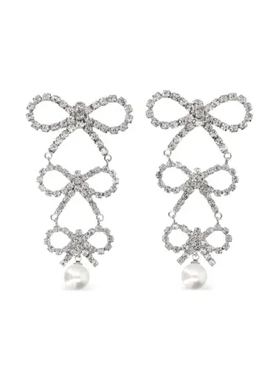 Self-portrait Tiered Crystal-bow Earrings In Silver