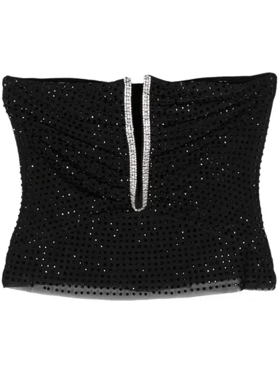 Self-portrait Rhinestone-embellished Strapless Top In Black