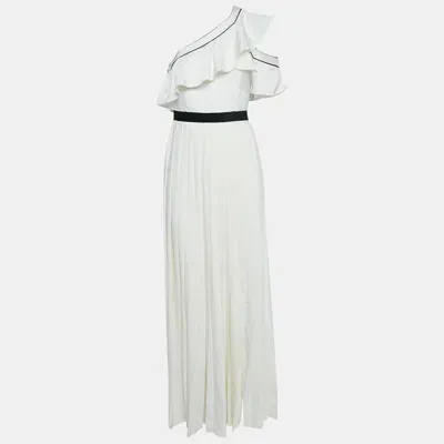 Pre-owned Self-portrait White Crepe One-shoulder Pleated Maxi Dress S