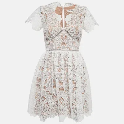 Pre-owned Self-portrait White Floral Guipure Lace Mini Dress S