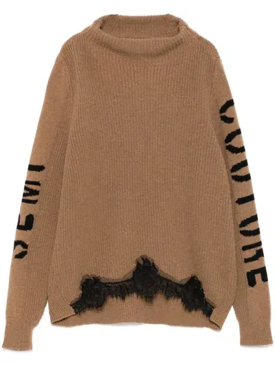 Semicouture Logo-intarsia Sweater In Beige