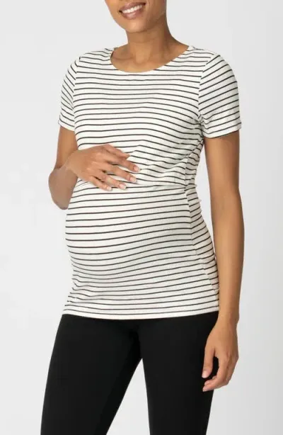 Seraphine Assorted 2-pack Stripe Rib Maternity/nursing T-shirt In Ivory/brown