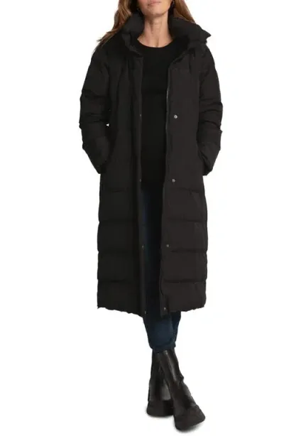 Seraphine Belted Maternity Puffer Jacket With Removable Faux Fur Trim Hood In Black