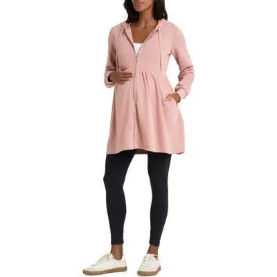 Seraphine Frill Waist Babywear Tunic Maternity Hoodie In Open Pink