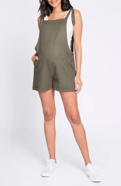 Seraphine Gwennie Linen Blend Maternity Shortalls In Khaki