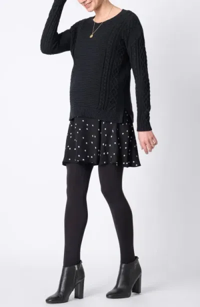 Seraphine Polka Dot Dress & Cable Knit Sweater Maternity/nursing Set In Black