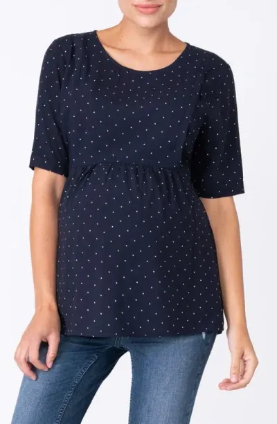 Seraphine Polka Dot Maternity/nursing Top In Navy Dot