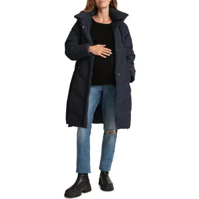 Seraphine Quilted Maternity Puffer Jacket With Zip-in Panel & Removable Hood In Navy