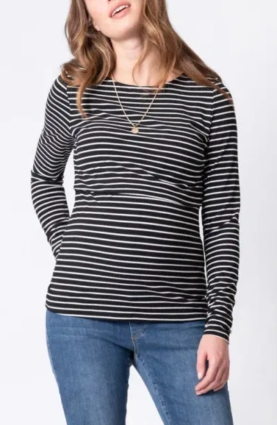 Seraphine Rib Assorted 2-pack Stripe Maternity/nursing Tops In Black/white