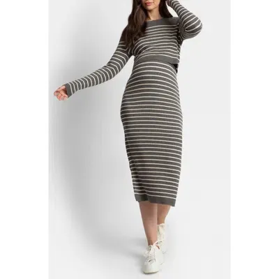 Seraphine Rib Long Sleeve Sweater Dress In Grey