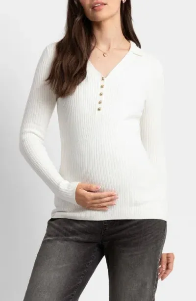 Seraphine Rib Maternity/nursing Shirt In Ecru